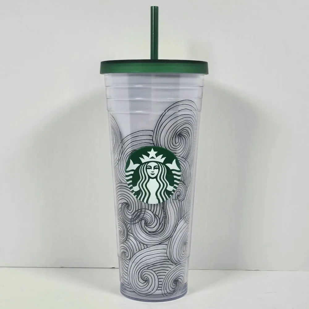 Starbucks Ink Waves Cold Coffee Tumbler Cup Abstract Dot Siren Logo 24oz